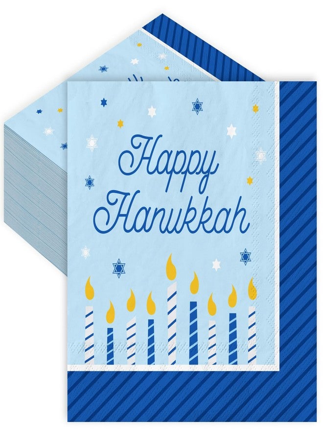 Whaline 80Pcs Hanukkah Paper Napkins 6.5 x 6.5 In Blue White Disposable Napkins Chanukah Candle Dinner Napkins for Winter Holiday Party Supplies Table Decor - Image 1